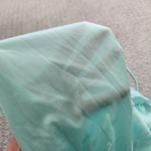 Vintage 90s Light Blue Aqua Lace Trim Long Slip Chemise Dress Made In USA S - Picture 9 of 9